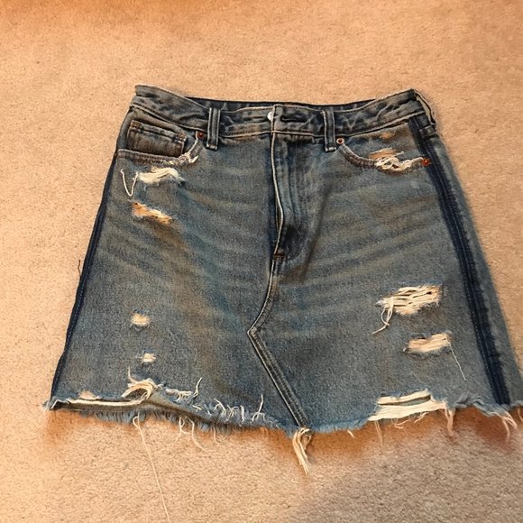 Abercrombie & Fitch Distressed Denim Skirt - Zoe Natural Rise A Line - Picture 1 of 3